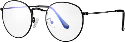 Vista 10 de PORADAY Lentes de bloqueo de luz azul para mujeres y hombres, marco de lentes de metal redondo retro 100% anti-luz azul