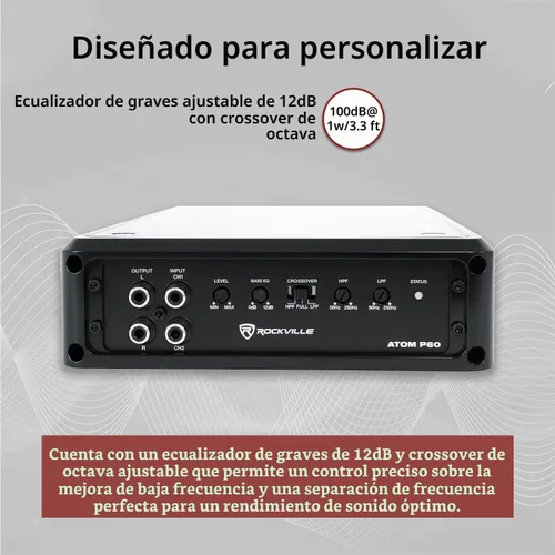 Vista 4 de Rockville Atom P60 Amplificador de 2 canales para coche/ATV, 1200 W RMS, pico de 4800 W