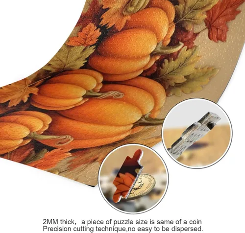 Vista 3 de Rompecabezas de otoño de calabaza de 500 piezas para adultos, rompecabezas educativos de aprendizaje, juguetes familiares difíciles y desafiantes
