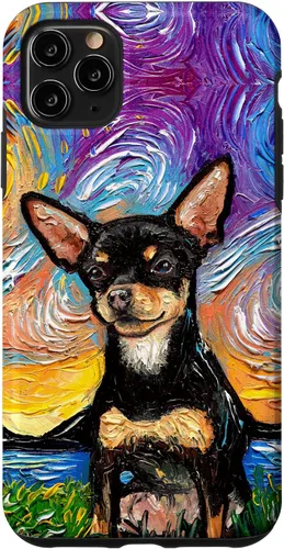 Vista 13 de Negro y bronceado liso Chihuahua Starry Night Dog ilustraciones caso para iPhone 17