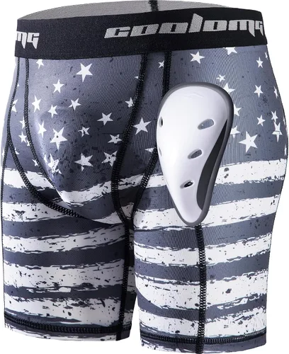 Vista 7 de COOLOMG - Pantalones cortos de compresión para hombre con copa, ropa interior atlética para béisbol, fútbol, artes marciales, lacrosse, hockey sobre