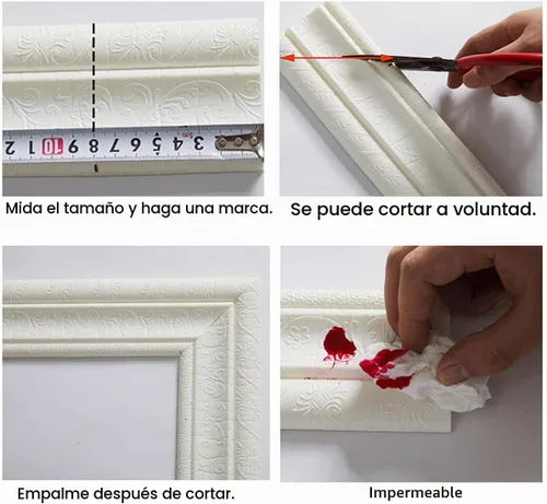 Vista 5 de Moldura flexible autoadhesiva de 90 x 3 pulgadas, líneas de pared decorativas adhesivas 3D, líneas de borde para el hogar, oficina, hotel Gris