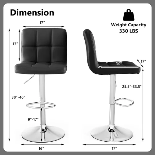 Vista 3 de Giantex Juego de 1 taburetes de bar, modernos taburetes de bar de piel sintética con respaldo, reposapiés, base de metal, taburetes giratorios