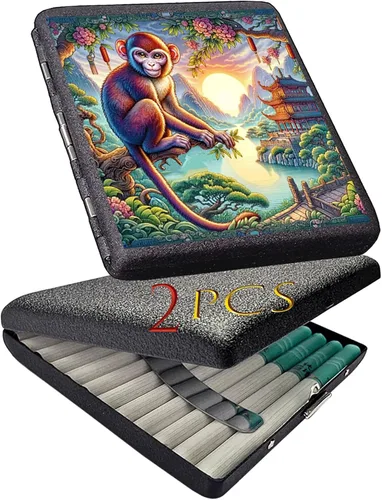 Vista 9 de 2pcs Cigarette case, Capacity Can Hold 20 Sticks,Metal Cigarette Box Portable Holder Crush-Proof Wallets, Card Cases & Money