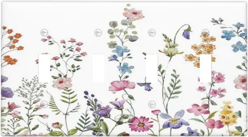 Vista 119 de Placa de Pared en Blanco de 1-Gang Sin Dispositivo Beige Lindo Vintage Boho de los 70s Hongo Fungus Planta Floral Botánica Libélula Interruptor