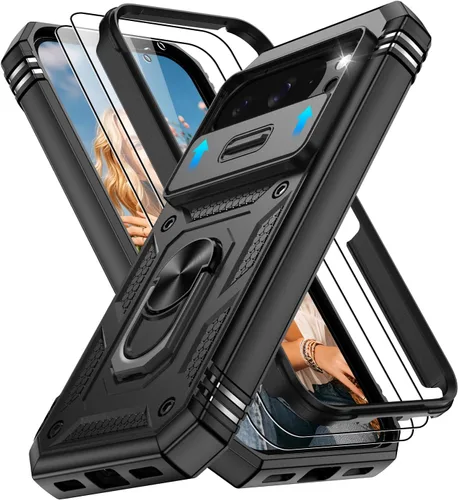 Vista 38 de Gritup Funda para Google Pixel 6 con cubierta deslizante para cámara y protector de pantalla (2 unidades), soporte de anillo giratorio 360°, funda