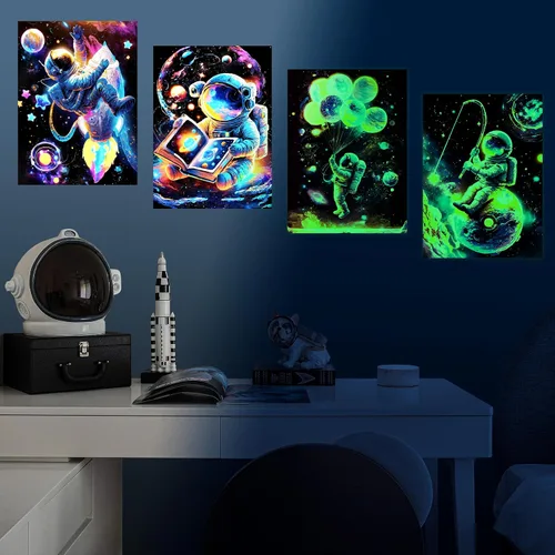 Vista 15 de Calcomanías de pared 3D que brillan en la oscuridad con temática espacial, juego de 3 calcomanías para ventana con temática de galaxia