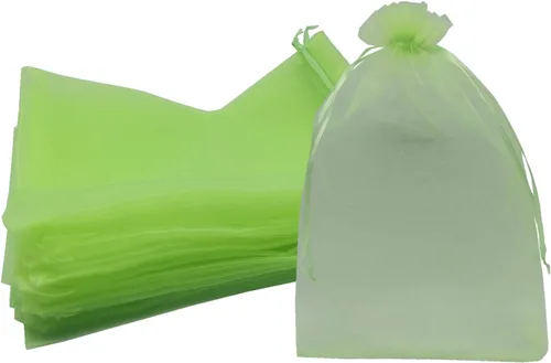 Vista 10 de Ankirol 100 bolsas de organza transparente de 8 x 12 bolsas grandes de organza con cordón (crema)