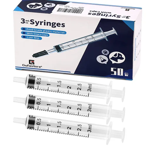 Vista 10 de Paquete de 50 jeringas de plástico azul de 0.0 fl oz con tapas para laboratorios científicos, medición de líquidos, riego, recarga, oral, mascotas
