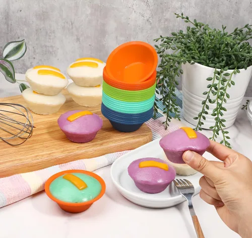 Vista 5 de Webake 24 Piezas Molde de Silicona para Puto Filipino de Tamaño Mediano, 7 cm Molde de Hornear para Puto Reutilizable, Libre de BPA y Antiadherente