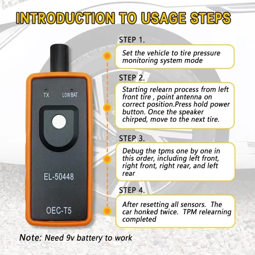 Vista 6 de Herramienta de restablecimiento TPMS, herramienta de activación y reseteo del sensor de monitoreo de presión de neumáticos automotriz EL-50448 OEC
