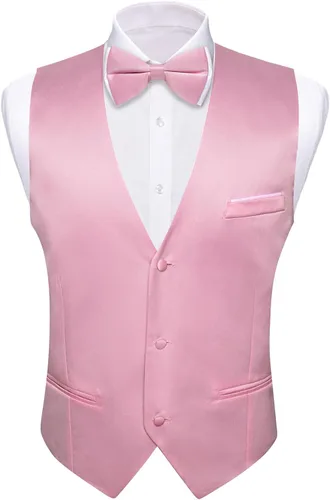 Vista 2 de Barry.Wang Chaleco de traje para hombre, conjunto de corbatín, chaleco A-02-rosa claro