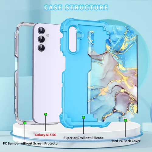 Vista 5 de Funda para Galaxy A15, tres capas de plástico duro resistente a prueba de golpes y silicona suave híbrida contra caídas para niñas y mujeres, funda