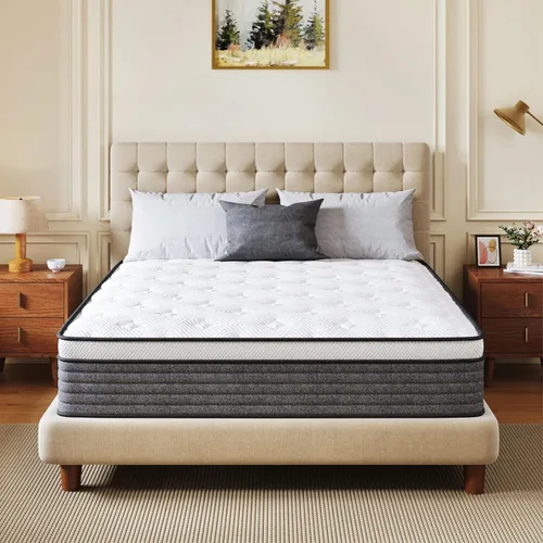 Vista 9 de Colchón Twin, Híbrido de Tamaño Twin de 10 Pulgadas en una Caja, Sensación Media de Espuma y Resortes Pocket Individuales, Cama Sin Fibra de Vidrio