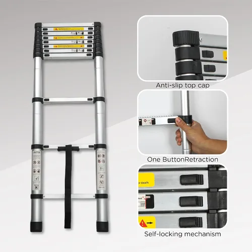 Vista 5 de 8.5FT Telescoping Ladder,JULYFOX Compact Extension Ladder,300lbs Heavy Duty, Multi-Purpose Aluminum Collapsible Ladder for RV or Outdoor