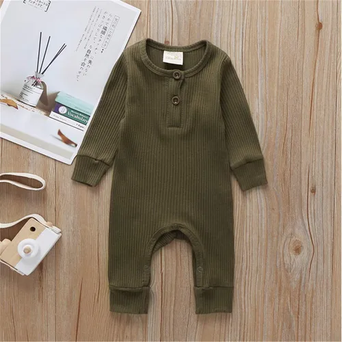 Vista 3 de Mameluco de una pieza para recién nacido unisex con botones color liso para bebé y niña