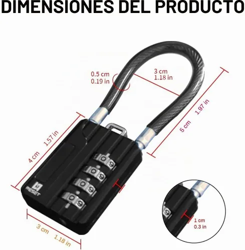 Vista 2 de RESET -201 (2 unidades) Candado de combinación de 4 dígitos con cable de acero de 7.1 pulgadas (7.1 in), bloqueo de cable para viajes, casillero