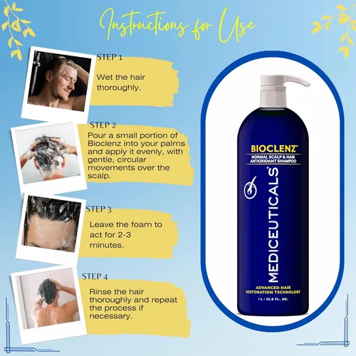 Vista 4 de Mediceuticals Bioclenz Shampoo - Champú antidesprendimiento para mujeres y hombres - Champú para la pérdida de cabello debido al efluvio telógeno
