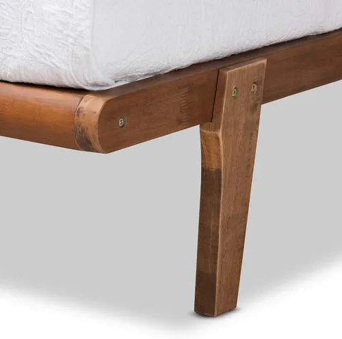 Vista 6 de Baxton Studio Kaia Mid-Century - Marco de cama moderno de madera con acabado marrón nogal, tamaño individual