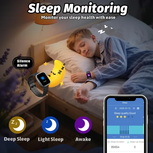 Vista 5 de Heroange - Reloj inteligente para niños y niñas, resistente al agua IP68, reloj de seguimiento de fitness para niños con pantalla de 1.83", monitor