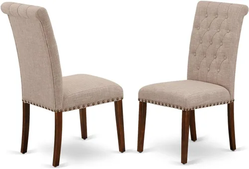 Vista 8 de East West Furniture BRP1T17 Bremond Parson - Juego de 2 sillas acolchadas de tela de lino color sable ligero con ribete de clavos, color negro