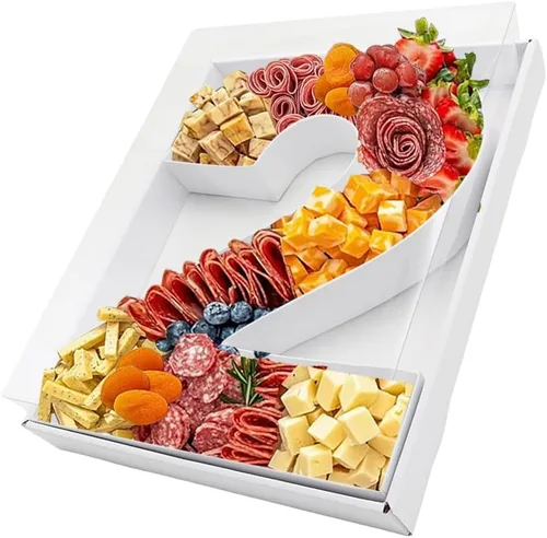 Vista 58 de Bandeja de papel rellenable de 12.5 pulgadas con números y letras de cartón, tablero de charcutería, bandeja para cupcakes dulces, caja decorativa