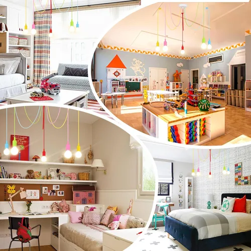 Vista 6 de Lámpara Colgante de Araña Colorida, Luminarias Divertidas para Niños, Lámpara de Techo Ajustable DIY para Habitación de Niñas y Niños, Sala