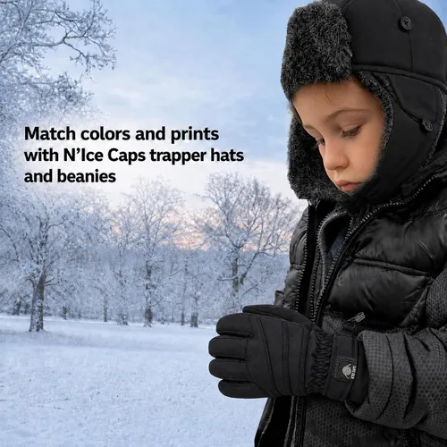 Vista 7 de N'Ice Caps - Guantes térmicos de invierno para niños, impermeables y cálidos Negro