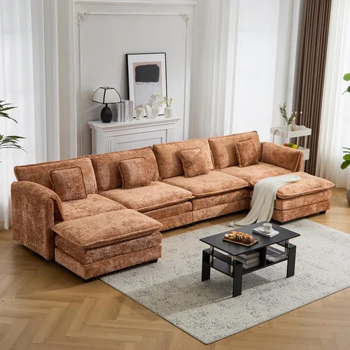 Vista 15 de Sofá modular de nube modular de 112 pulgadas con otomana móvil, sofás en forma de L para sala de estar, cómodo sofá de 3 plazas con funda extraíble