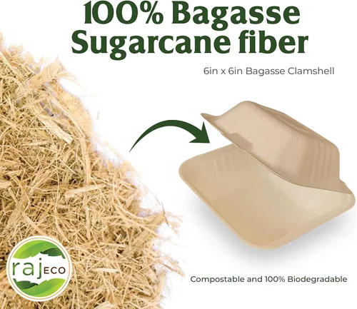 Vista 3 de Raj Eco To Go Contenedores de alimentos de 6 pulgadas con cubierta compostable, cajas desechables para llevar alimentos Contenedores para llevar