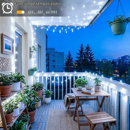 Vista 7 de Luces de Árbol de Navidad LED de 66 pies con 200 LED, Luces Navideñas Exteriores Blanco Frío Brillante para Casa, Luces de Hadas con 8 Modos