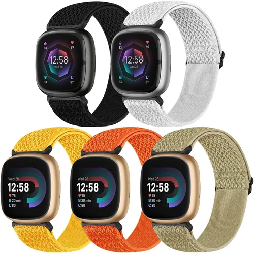 Vista 12 de Bcuckood Compatible con Fitbit Versa 4/Versa 3/Sense 2/Sense Band para mujeres y hombres, paquete de 5 correas de nailon elástico suave ajustable