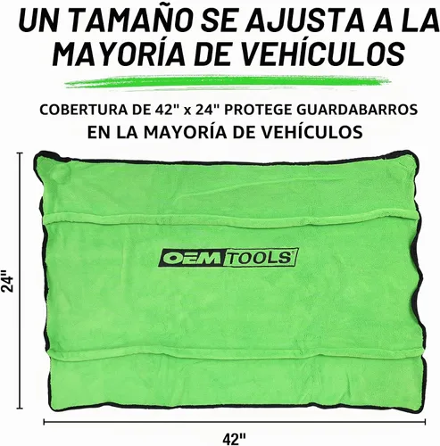 Vista 4 de OEMTOOLS 24899 Funda de guardabarros de forro polar suave, alfombrilla de trabajo verde, protector de guardabarros automotriz, cubierta acolchada