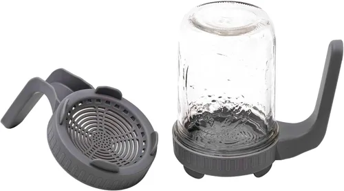 Vista 6 de Paquete de 6 tapas de brote de plástico con soporte integrado y asa para tarros Mason de boca ancha (gris)