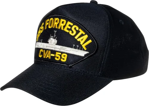 Vista 2 de Gorra de béisbol azul marino USS Forrestal CVA-59 Supercarrier Ship Emblem Patch Hat, Azul marino