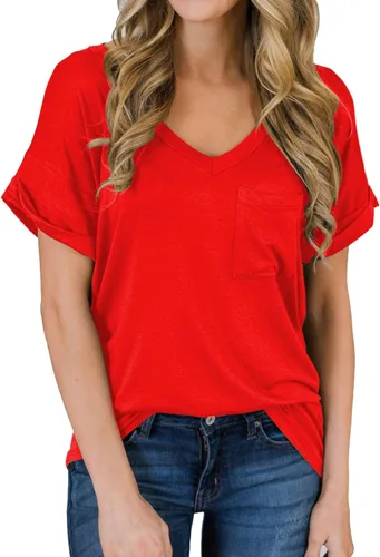 Vista 9 de Miholl Camiseta holgada, informal, de manga corta, con cuello en V, para mujer Blanco (02 White)