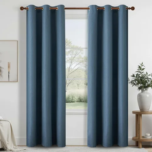 Vista 75 de DONREN Cortinas opacas completas para dormitorio, aislamiento térmico y reducción de ruido, cortinas de lino con ojales para sala de estar y Negro