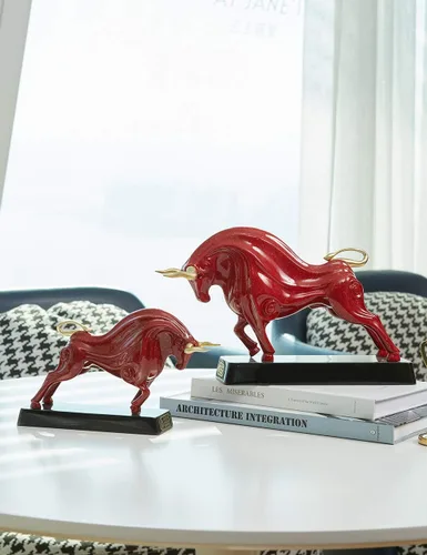 Vista 7 de HAUCOZE Wall Street - Estatua de toro de animal, figura de la suerte, regalo moderno para decoración del hogar, arte para sala de estar, poliresina
