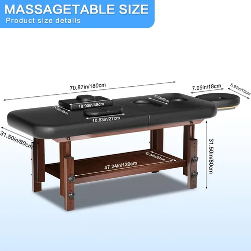 Vista 6 de Mesa de masaje de 31 pulgadas de ancho con capacidad de peso de 1500 libras, cama de masaje de altura ajustable para uso profesional y doméstico