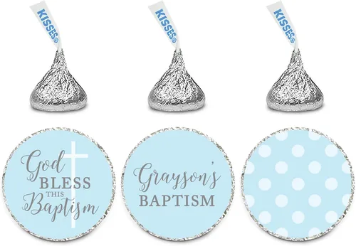 Vista 20 de Andaz Press Colección de bautismo de niño azul y gris, banderín colgante personalizado con cuerda, agradecimiento por celebrar el bautismo