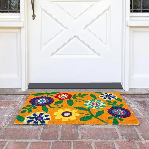 Vista 3 de Juvale Tapete floral de fibra de coco – 17 x 30 pulgadas, natural y moderno – Tapete de bienvenida al aire libre para puerta delantera y patio