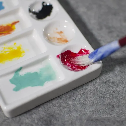 Vista 4 de White Ceramic Palette, Painting Tools for Chinese Painting Gouache, Oil Painting, Paint Tray