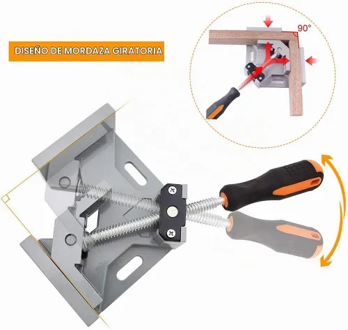 Vista 3 de Paquete de 2 abrazaderas de ángulo recto – Abrazaderas de 90 grados para carpintería, abrazadera de esquina de aleación de aluminio de un solo mango