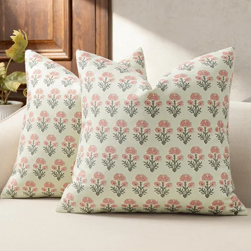 Vista 10 de Juego de 2 fundas de almohada florales de 20 x 20 pulgadas, fundas de almohada con diseño botánico campestre para sofá, cama, sala de estar, fundas