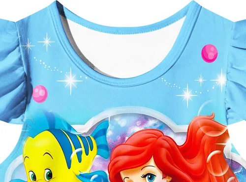 Vista 3 de ZENGTO Vestido de disfraz de princesa con aleteo de manga corta para niñas de 2 a 7 años