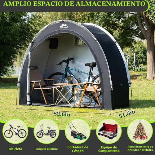 Vista 2 de Happy Travel Carpa Cobertizo de Almacenamiento de Bicicletas, Refugio Cubierta Impermeable para Bicicletas al Aire Libre con Ventana para 2/3/4/6
