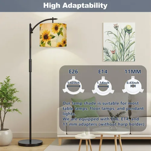Vista 3 de Drum Lamp Shade seamless hand drawn vibrant yellow watercolor sunflowers Lampshade for Floor Lamps Table Lamps Pendant Light 11"x8.9" Large Lamp