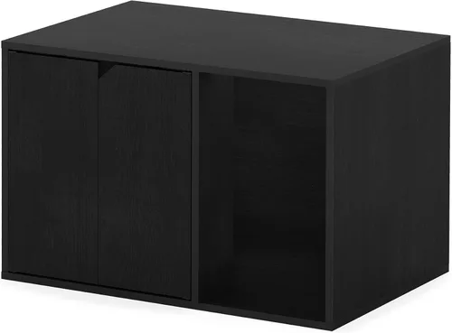 Vista 5 de Caja de arena Furinno Peli, Pequeña, Americano Entrada lateral, muebles ocultos, casa de madera para mascotas con puertas, fácil montaje