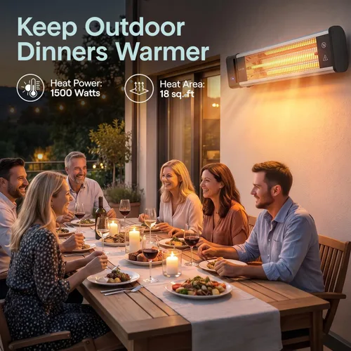 Vista 7 de SereneLife - SLOHT26 Calentador eléctrico con infrarrojos para exterior, de 1500 W para calentar rápido la pared o techo, sin olor, calentador