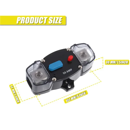 Vista 2 de Interruptor de circuito de recuperación automática de 50A 12-48 voltios CC con botón de reinicio manual para automotriz, RV, marino, barco (50Amp)